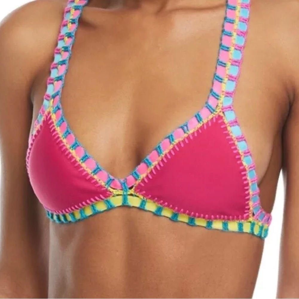 PilyQ Platinum NWOT Magenta Crochet Trim Triangle Top